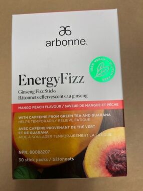 Arbonne EnergyFizz Mango Peach - White and Green Packaging
